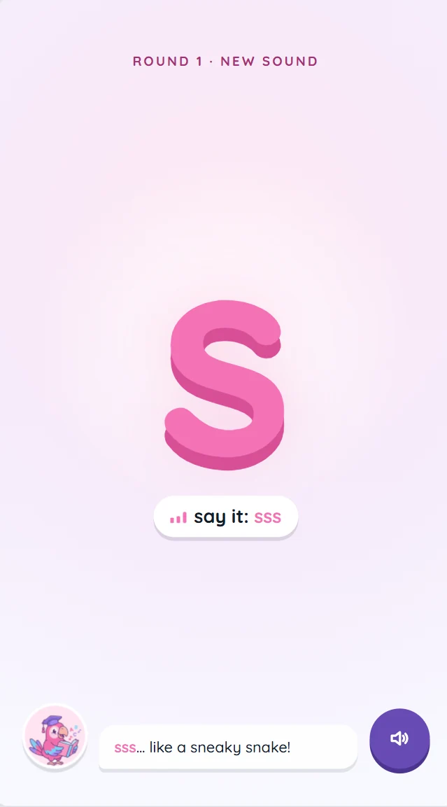 Phonigame introducing the letter S and its sound
